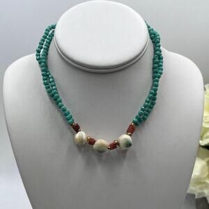 Tulla Booth Vintage Designer Coral Agate‎ Blue Beaded Statement Choker Necklace